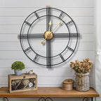 60cm Extra Large Metal Skeleton Wall Clock, European Retro Creative Wrought Iron Round Wall Clock Roman Numerals Silent Non Ticking Unique Unusual Clock, Outdoor Garden Clock, Perfect for Living Room, Bedroom, Kitchen, Garden House Of Avana