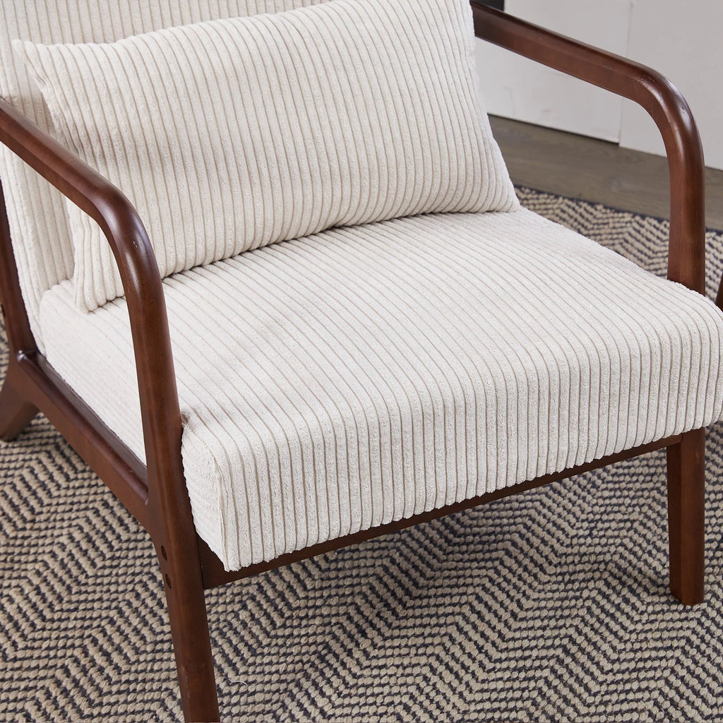Mid-Century Modern Accent Chair, Arm Chair Living Room Chairs with Pillow Upholstered Reading Chair with Solid Wood Frame & Living Room Bedroom Balcony (beige) Streamdale Furniture
