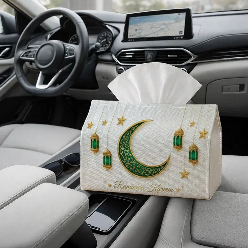 Tissue Box - Green Crescent Moon Polyester Small