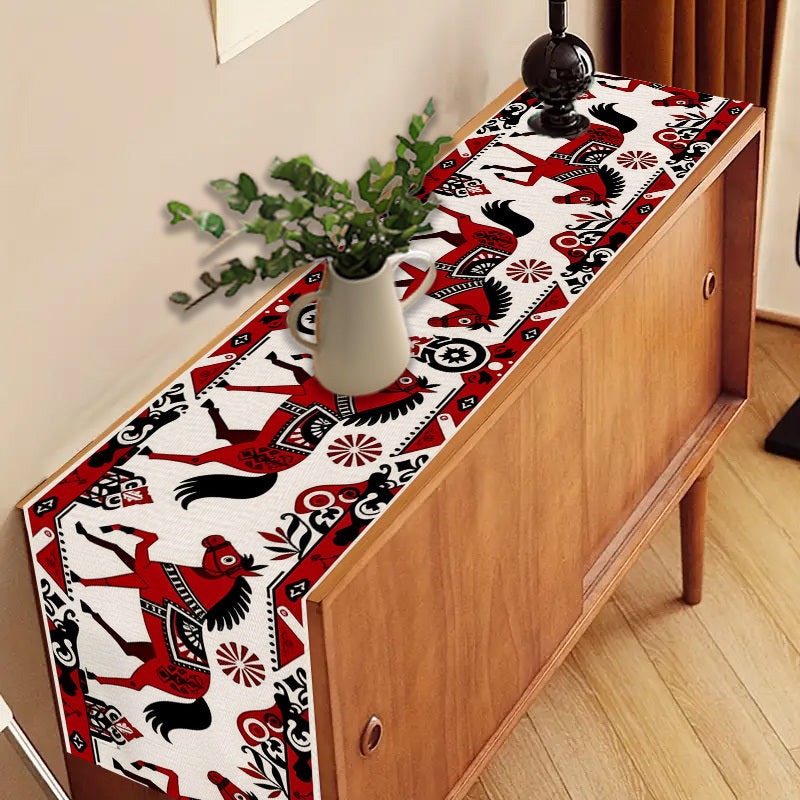 Table Runner - Horse Theme Red Black White