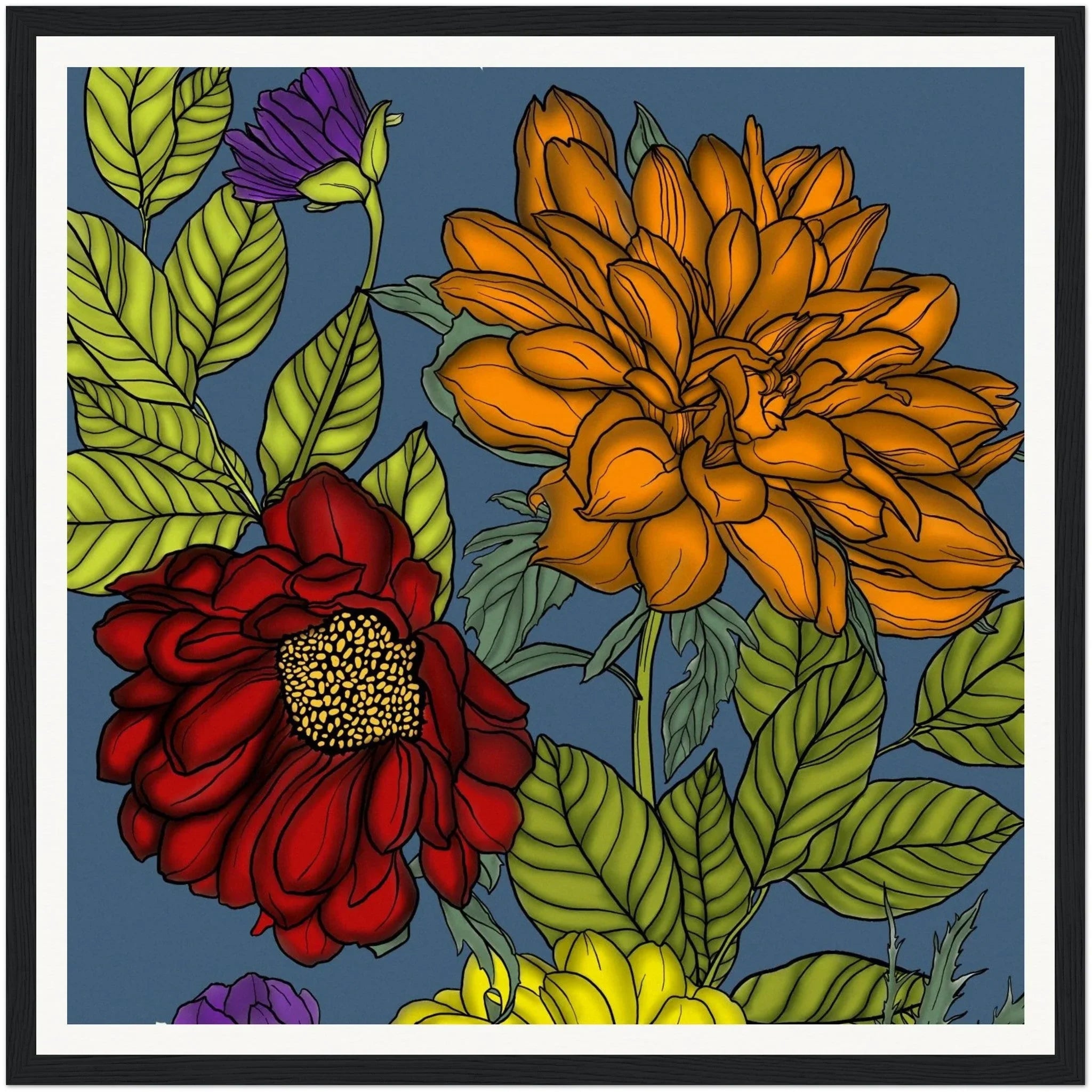 Framed Flower Art Poster – Realistic Design with Beautiful Flowers for Living Room or Kitchen Marissa's Boutique