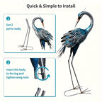 1pc Rustic Metal Garden Crane Statue Outdoor Decor, Standing Heron Sculpture Lawn Ornaments, Blue Bird Lake Yard Backyard Patio House of Avana