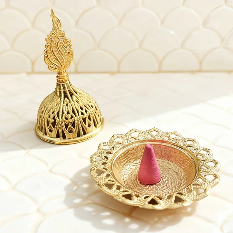 Golden Incense Burner - Elegant Tower Diffuser