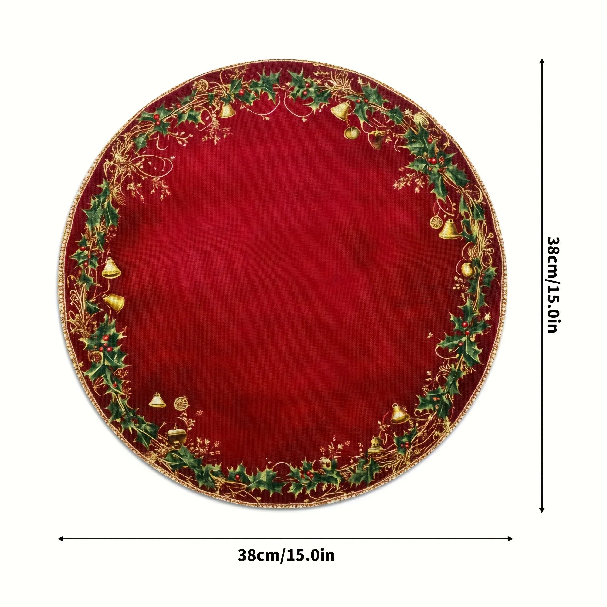 4pcs Red & Golden Round Placemats - Elegant Burgundy Golden Green Leaf Pattern Table Mats, Non-Toxic Durable Polyester 38.1 cm for Christmas Dinner Party, Wedding, Banquet, Holiday Table Decorations (Hand Wash Only), Christma House Of Avana