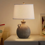 24" Farmhouse Table Lamp For Bedroom With USB Charging Port, 3-Way Dimmable Rustic Single Lamp, Resin Bedside Lamp With White Shade For Study, Living Room House Of Avana