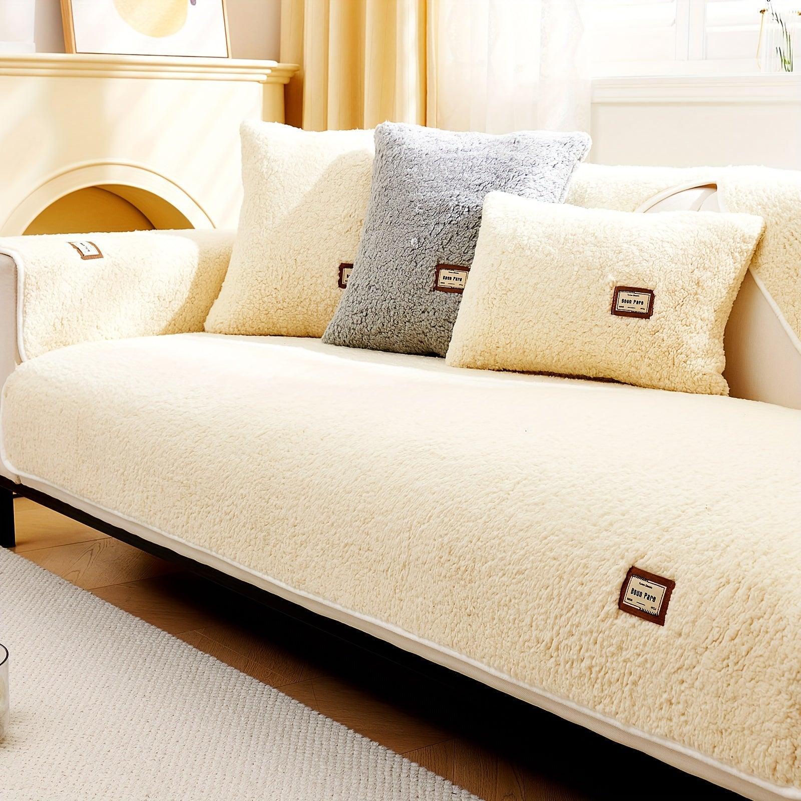 Durable 3 cushion couch cover | High-Quality Plush Sherpa Sofa Cover topspet