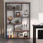 6-Shelf Modern Bookcase with Staggered Shelves & Sturdy Metal Frame - 69" Tall Hardwood & Engineered Wood Storage Shelf, Brown Finish Open Back Design for Living Room, Office, Bedroom - Easy Assembly, Bookshelf Decor, Versati House Of Avana