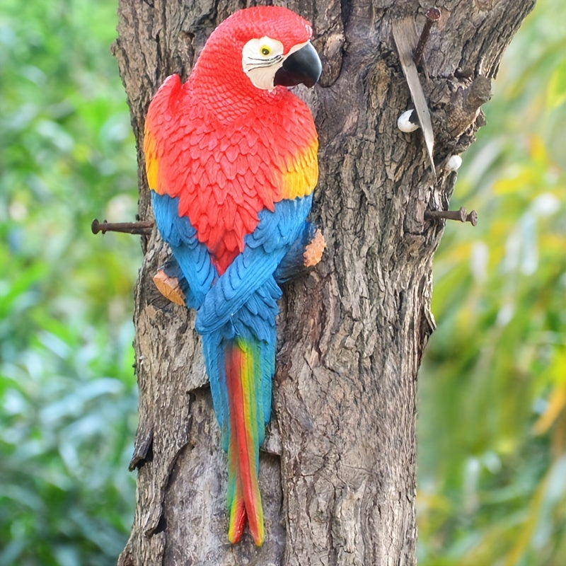 2pcs or 1pc Lifelike Red & Blue Parrot Statue - Realistic Hanging Garden Decor with Expressive Eyes & Feathers, Weather-Resistant Resin Construction for Outdoor/Indoor - Easy Hanging Hooks, No Electricity Needed - Perfect for House Of Avana