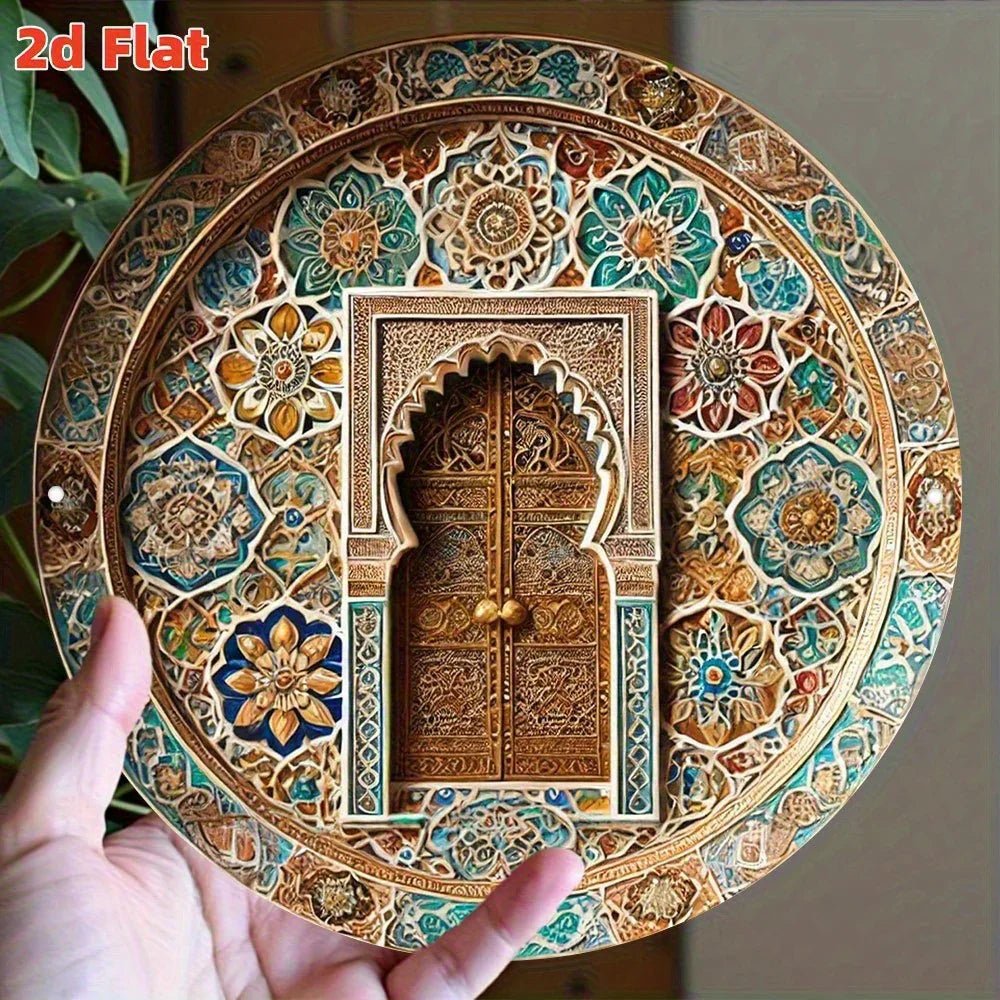 Wooden Moroccan Door Decor - Turquoise Arab Archway
