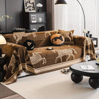 Luxurious Chenille Horse Design Sofa Cover Decor in Orange & Green topspet