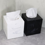 Resin Marble Pattern Tissue Box, Suitable for Hand Towels, Toilet Paper Rolls, etc., Can Be Placed in Bathroom, Living Room, Vanity Square Tissue Holder, Black Imitation Marble, White Imitation Marble House Of Avana