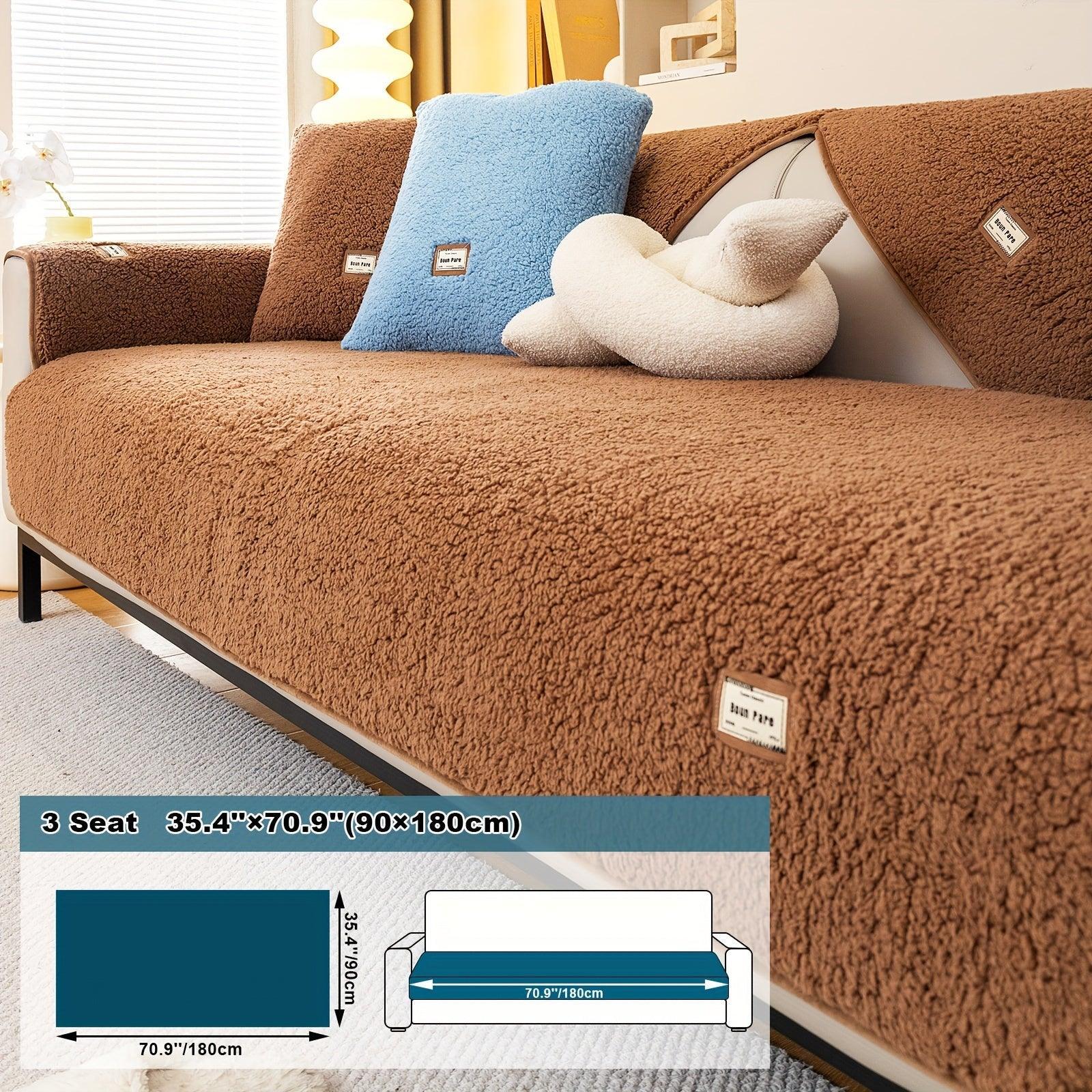 Durable 3 cushion couch cover | High-Quality Plush Sherpa Sofa Cover topspet
