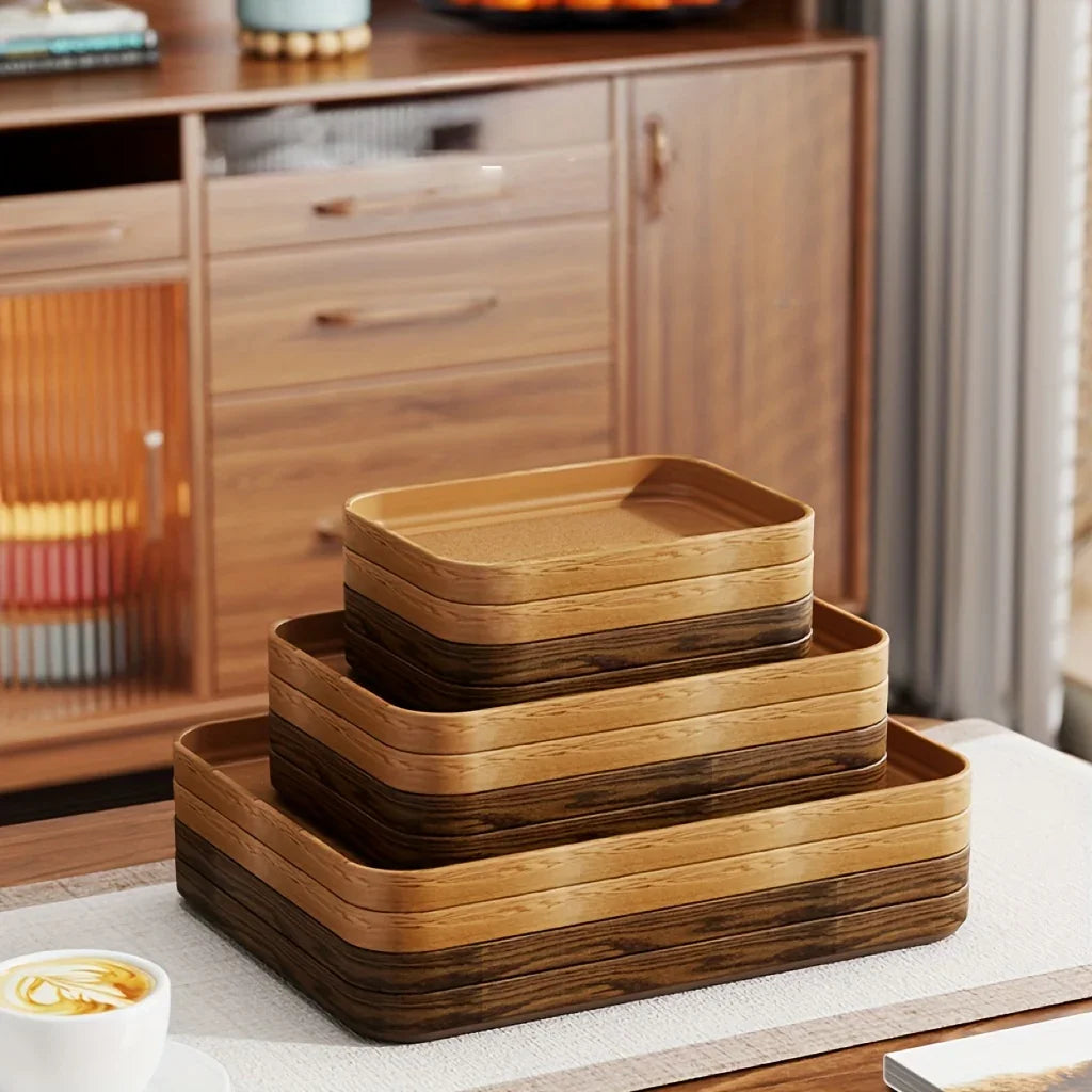 Dinner Plates - Thick Wooden Grain White Set