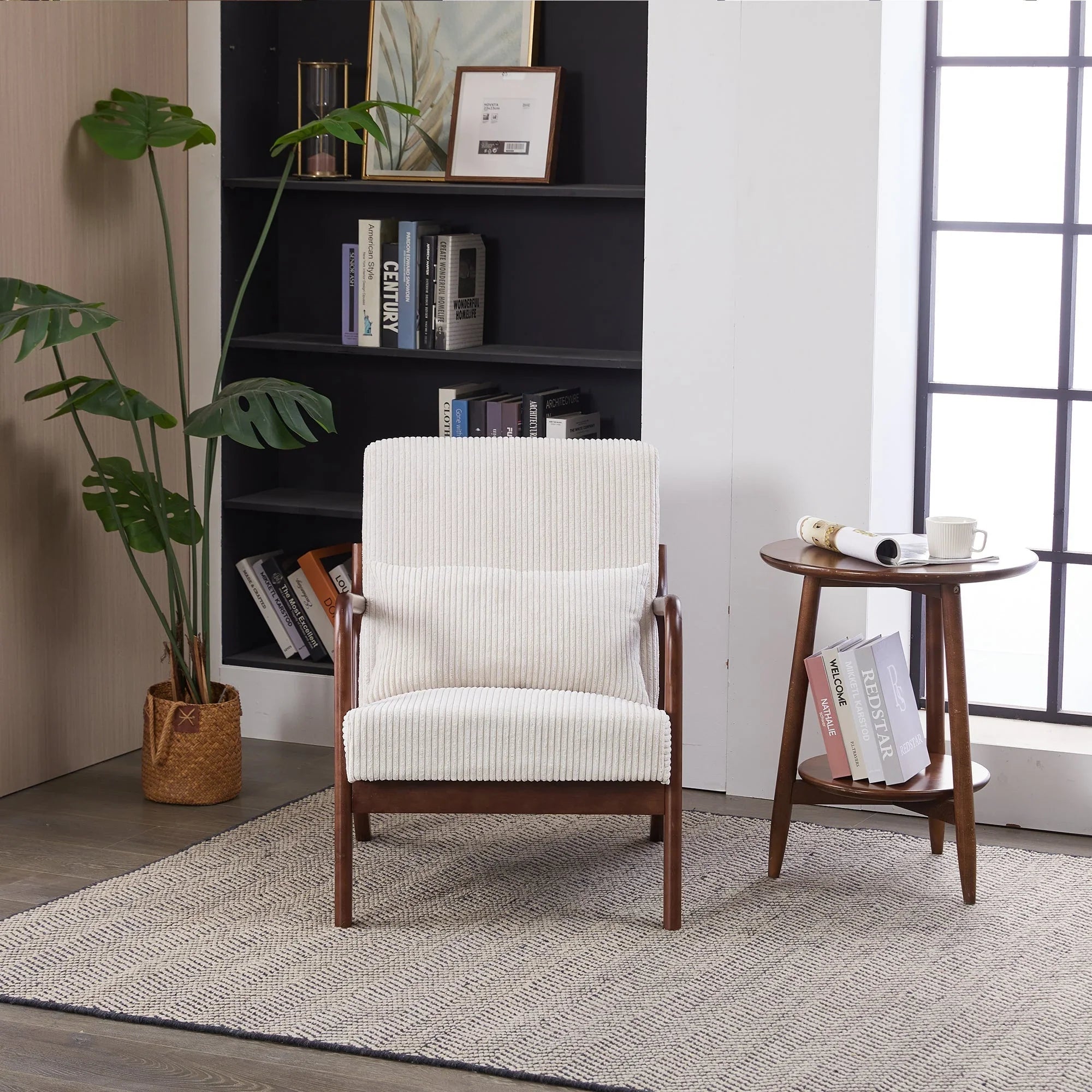 Mid-Century Modern Accent Chair, Arm Chair Living Room Chairs with Pillow Upholstered Reading Chair with Solid Wood Frame & Living Room Bedroom Balcony (beige) Streamdale Furniture