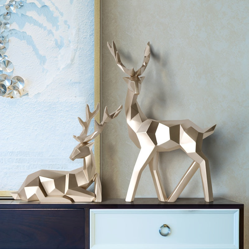 Modern Minimalist Resin Deer & Reindeer Sculpture - & Golden Abstract Animal Figurine, Elegant Home Decor for Living Room, Bedroom, Office, Christmas, Indoor Decoration, Scandinavian Style, Decorative Figurine, Office Decorat House Of Avana