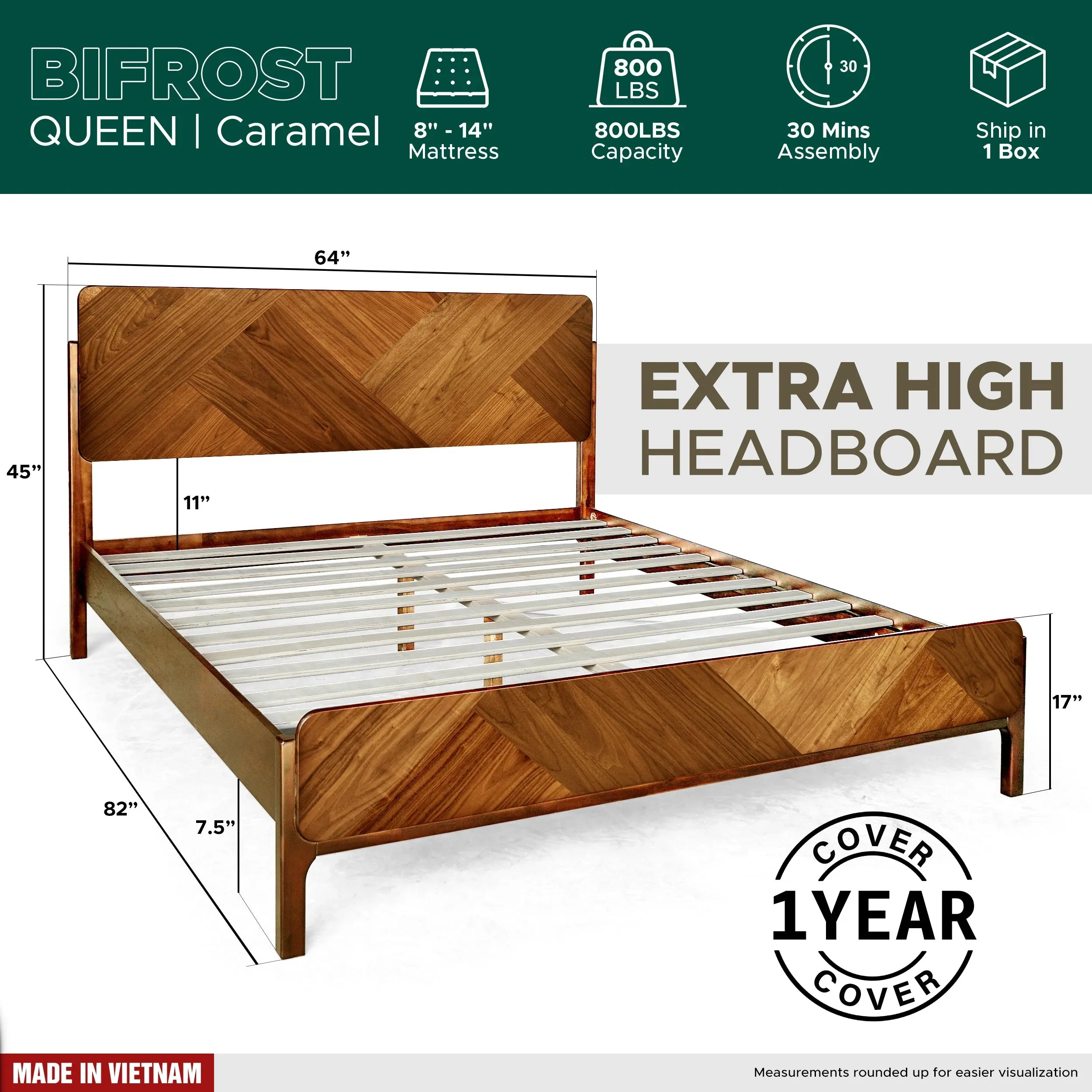Bifrost Solid Wood Bed Frame With Headboard
