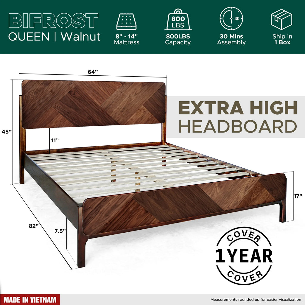 Bifrost Solid Wood Bed Frame With Headboard