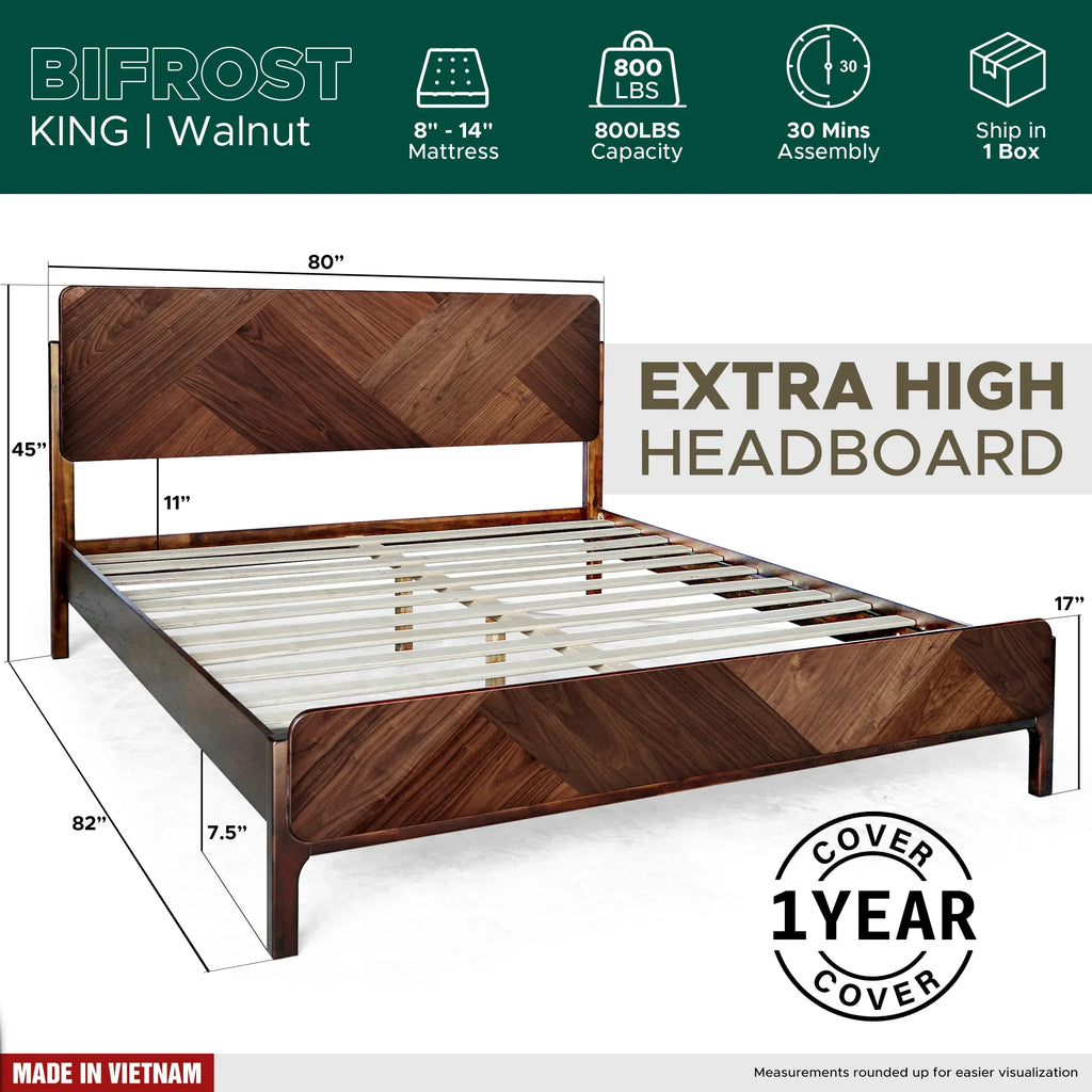 Bifrost Solid Wood Bed Frame With Headboard