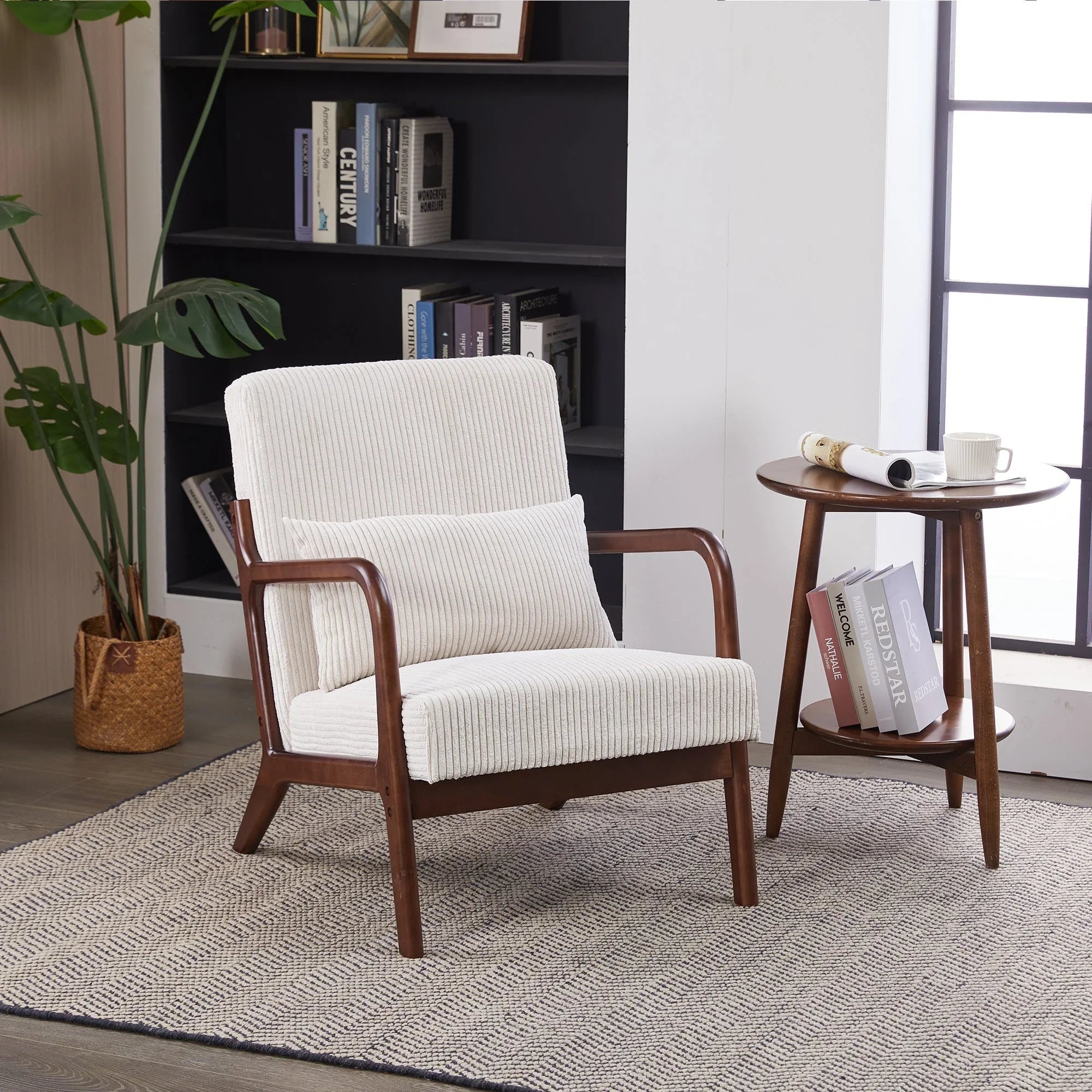 Mid-Century Modern Accent Chair, Arm Chair Living Room Chairs with Pillow Upholstered Reading Chair with Solid Wood Frame & Living Room Bedroom Balcony (beige) Streamdale Furniture