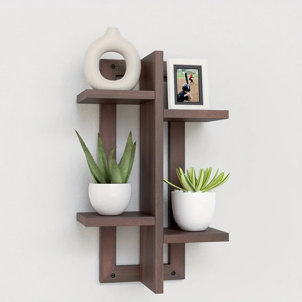 Floating Wood Shelves for Room Decor, Small Plant Display Holder Shelf, Hanging Shelves for Multiple Plants, Farmhouse Wall Mounted Shelf for Living Room, Bathroom, Bedroom - Rustic Brown House Of Avana