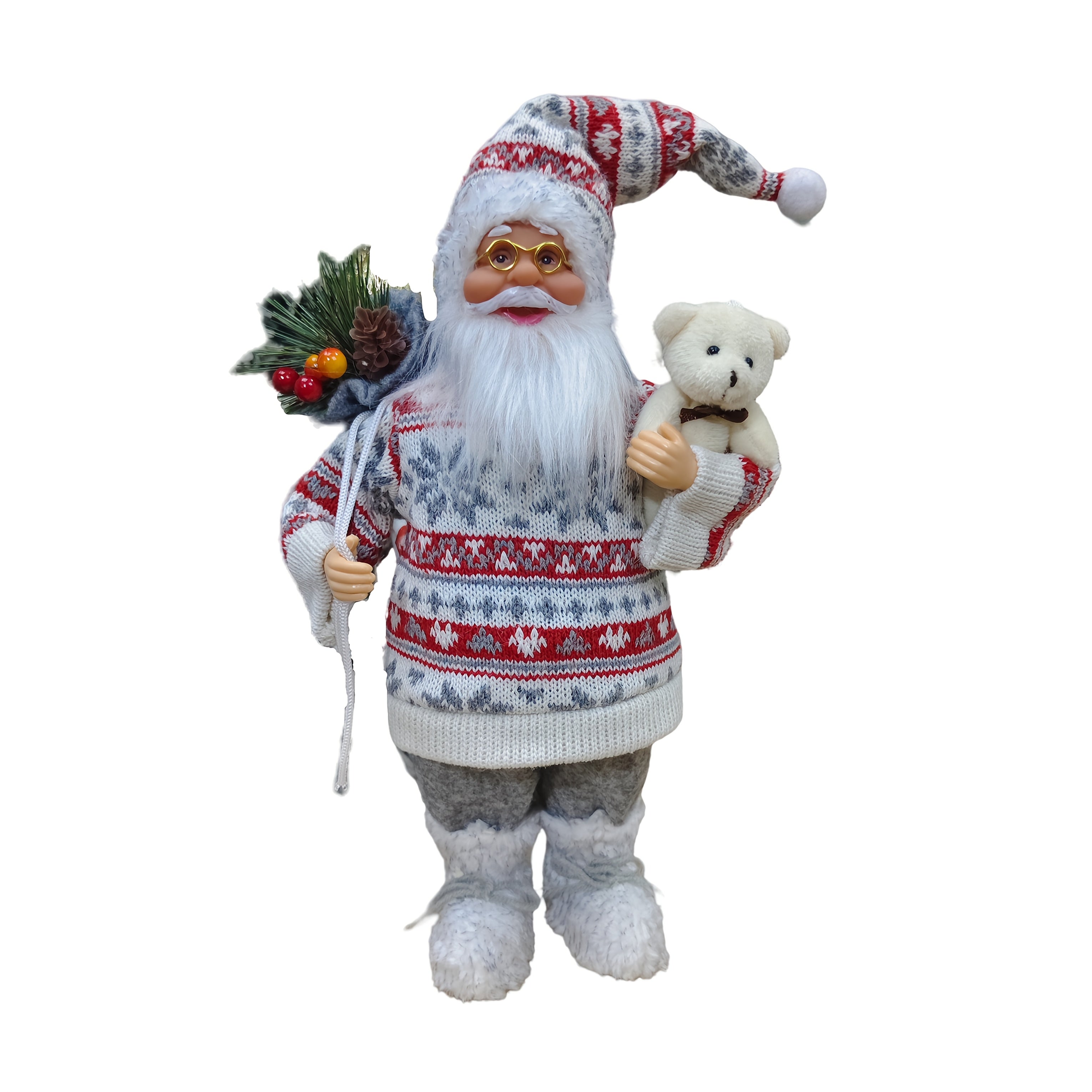 1pc Large 12-inch (30cm) Life-Size Collectible Santa Claus Doll with Expressive Eyes, Posable Arms & Sitting Base - Durable Plastic//Fabric Construction for Indoor Christmas Tree & Home Decorations, Year-Round Display - Ideal House Of Avana