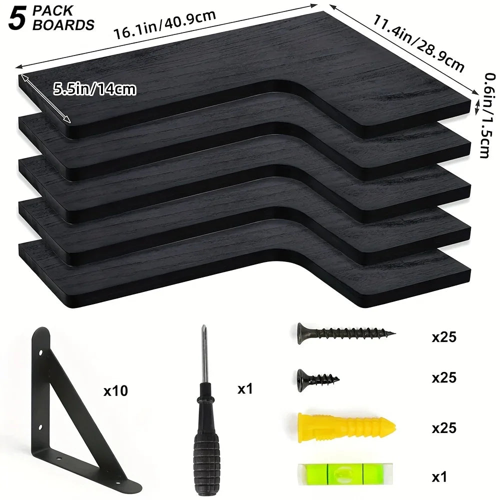 TOMNK 5pcs Bookcases, Cabinets & Shelves, Floating Shelves For Wall, Rustic Wood Wall Mounted Corner Shelf For Bedroom, Home Decor, Living Room, For Halloween And Christmas House Of Avana