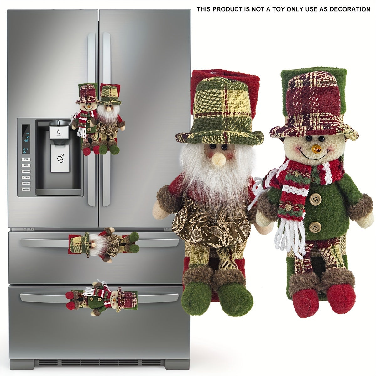 2-Pack Christmas Refrigerator Door Handle Covers, Vintage Plaid Fabric Santa & Snowman Kitchen Appliance Handle Covers, Polyester Non-Electric Festive Decor for Fridge, Microwave, Dishwasher - Universal Holiday Anniversary Pa House Of Avana