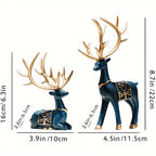 Resin Reindeer Statue Set - Elegant Antler Design with Golden-Tipped Tines & Dark Blue/Golden Collectible Holiday Decor for Christmas, Halloween, Easter, Thanksgiving - Indoor/Outdoor Durable Sculpture, No Electricity Needed, House Of Avana