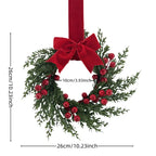 25.4 cm Artificial Faux Norfolk Pine Christmas Wreath with Red Berries, Burgundy Bow & Snow-Like Foliage - Pre-Decorated All-Weather /Outdoor Xmas Door Hanging Decoration, Easy to Install (No Maintenance) - Plastic Green Wrea House Of Avana