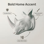[2D Flat] Rhino Wall Hanging | Classic European Style Animal Wall Decor, Plastic, Wall Mount, Suitable for Home Office