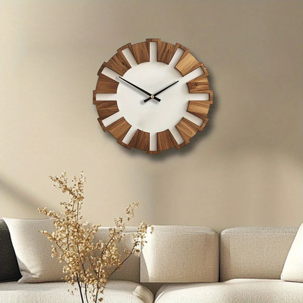 [Artistic Wooden Wall Clock] Artistic Silent Decorative Wooden Round Wall Clock | Battery Operated, Vintage Home Decor for Kitchen, Living Room, Bedroom, Office - 14, 16, 18 Inch House Of Avana