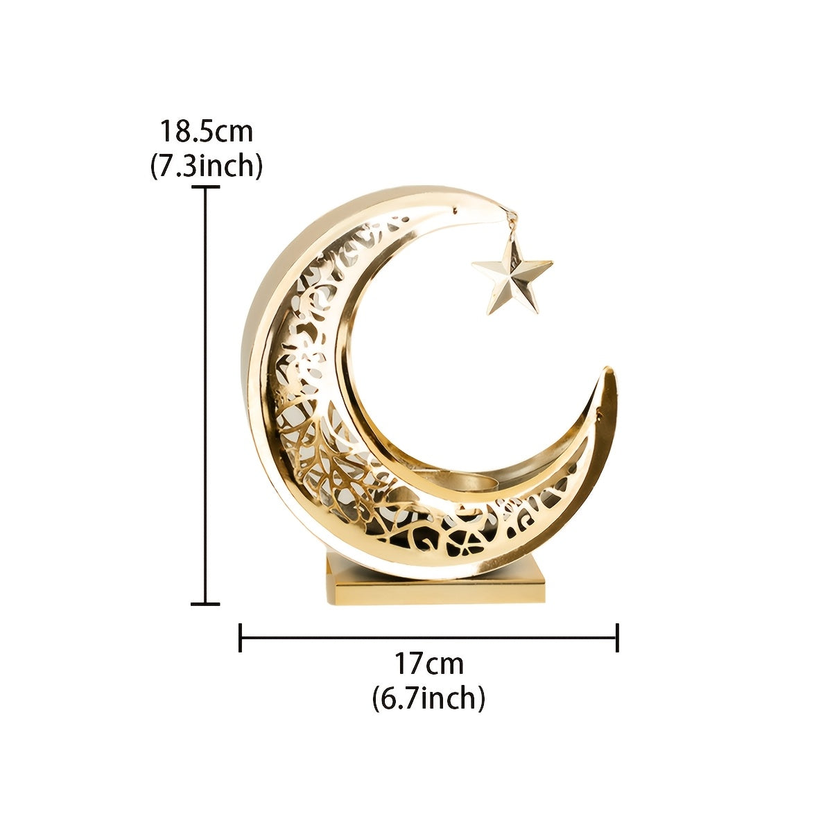 Luxury Golden and Black Carved Metal Crescent Moon Candle Holder for Ramadan Holiday Decoration, Star and Moon Openwork Metal Candle Holder, Black and Golden Two-Tone Moon and Star Shaped Decorative Ornament, Household Living
