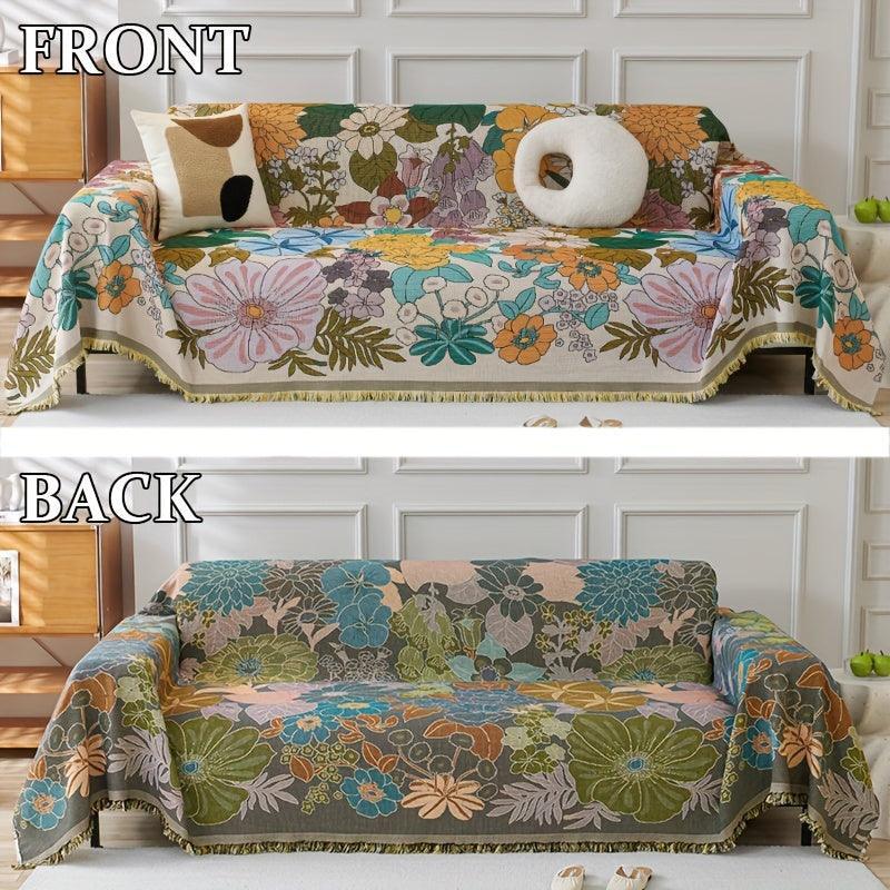 Linen Sofa Cover | Floral Tassel Throw, Pet-Friendly & Non-Slip topspet