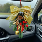 Christmas Bell Ornament, Velvet Bow with Pinecone Accent, Hanging Decoration for Trees and Scenes, Three Colors House Of Avana