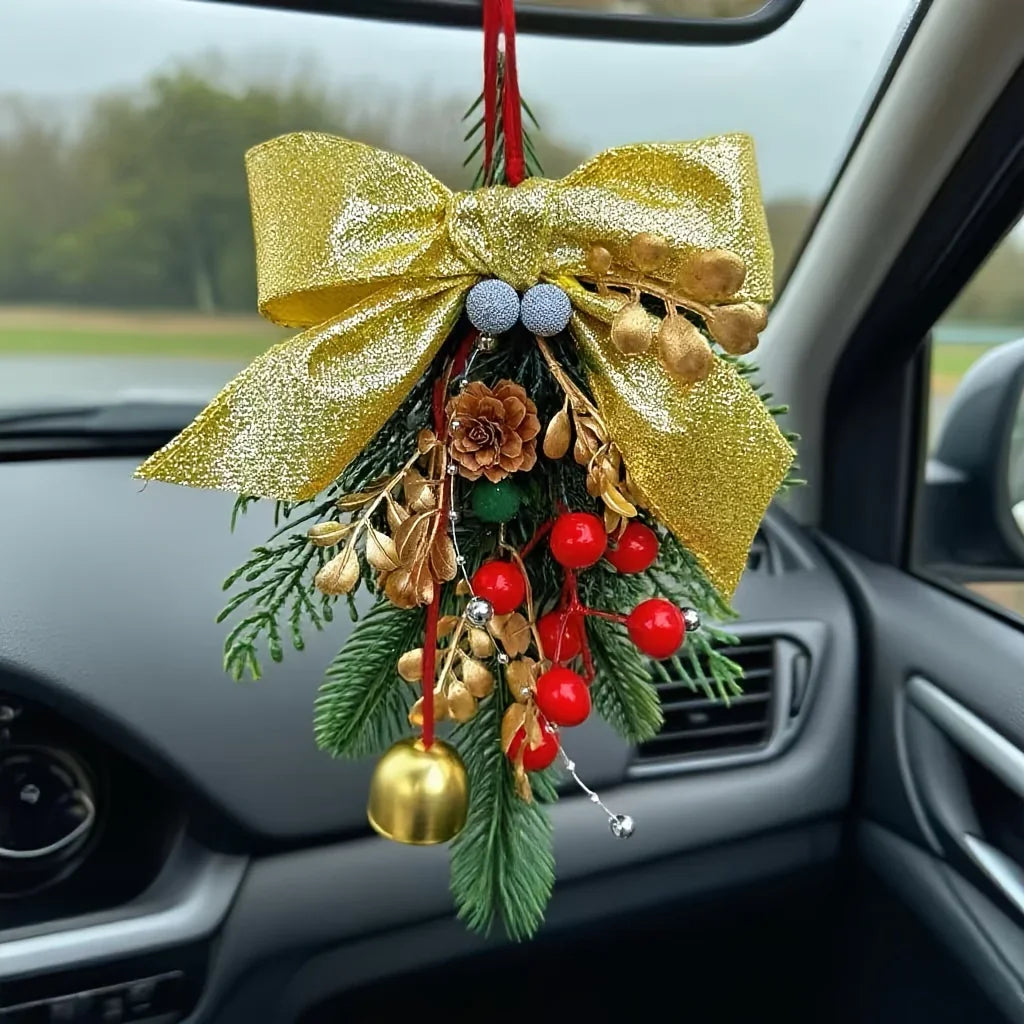 Christmas Bell Ornament, Velvet Bow with Pinecone Accent, Hanging Decoration for Trees and Scenes, Three Colors House Of Avana