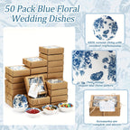 Blue 50 Pack Wedding Favors for Guests Small Ceramic Bowls Bulk Gifts Set 3.3 Inch Floral Design Mini Dipping Bowl Sauce Dish with Cards Box for Party Shower Favor Souvenir Halloween Christmas House Of Avana