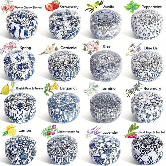 16pcs Blue And White Porcelain Scented Candle Smokeless, No Drip, Elegant Romantic Candle, Suitable For Family, Swimming Pool, Sabbath, Wedding, Church, Also Very Suitable For Halloween, Thanksgiving, Valentine'S Day And So O House Of Avana
