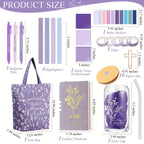 29pcs Bible Journaling Kit 16oz Glass Cup Canvas Bag Leather Notebook Highlighters And Pens Sticky Note Tapes Gift Bible Study Supplies for Teacher Women Men Party Packs (Boho, Purple) House Of Avana