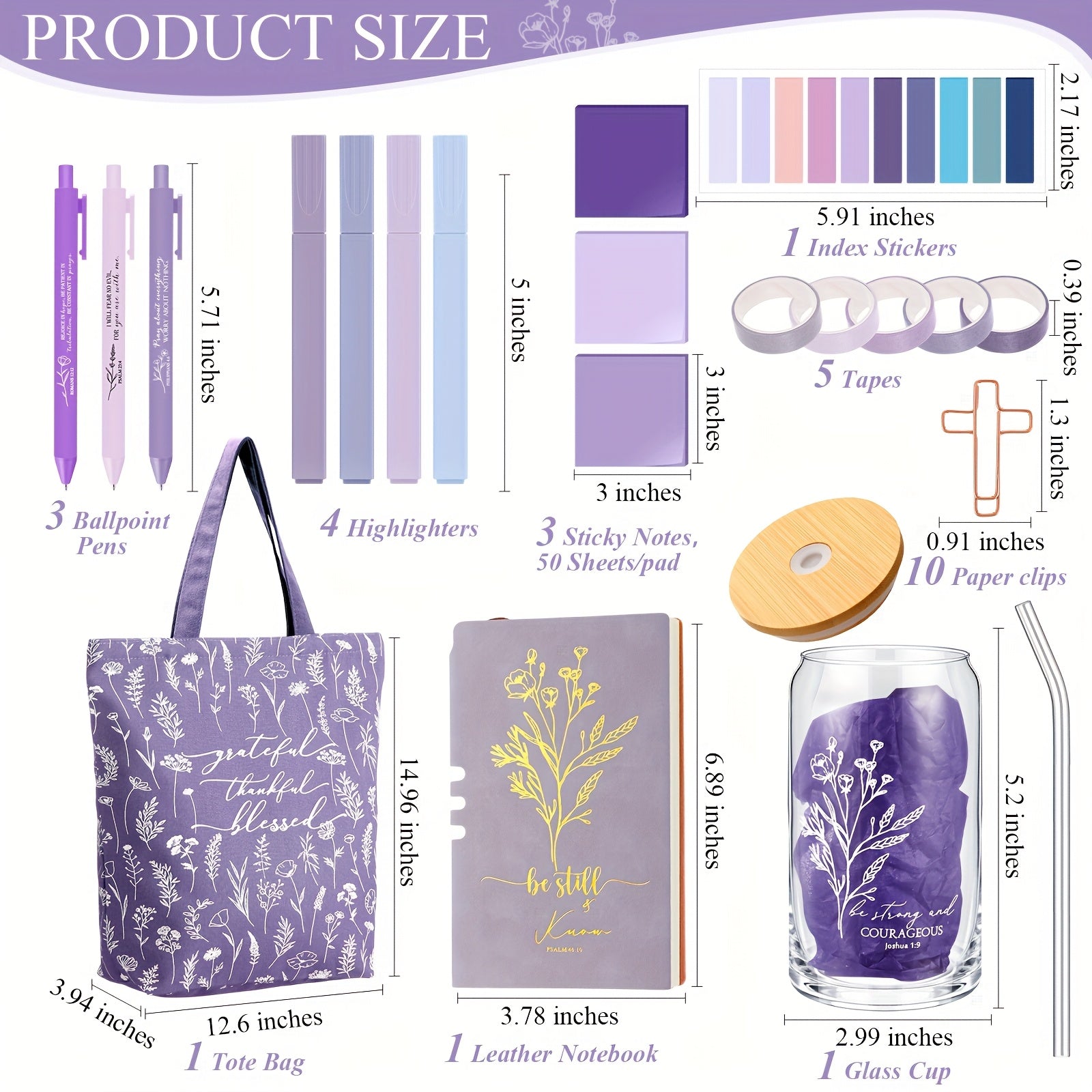29pcs Bible Journaling Kit 16oz Glass Cup Canvas Bag Leather Notebook Highlighters And Pens Sticky Note Tapes Gift Bible Study Supplies for Teacher Women Men Party Packs (Boho, Purple) House Of Avana
