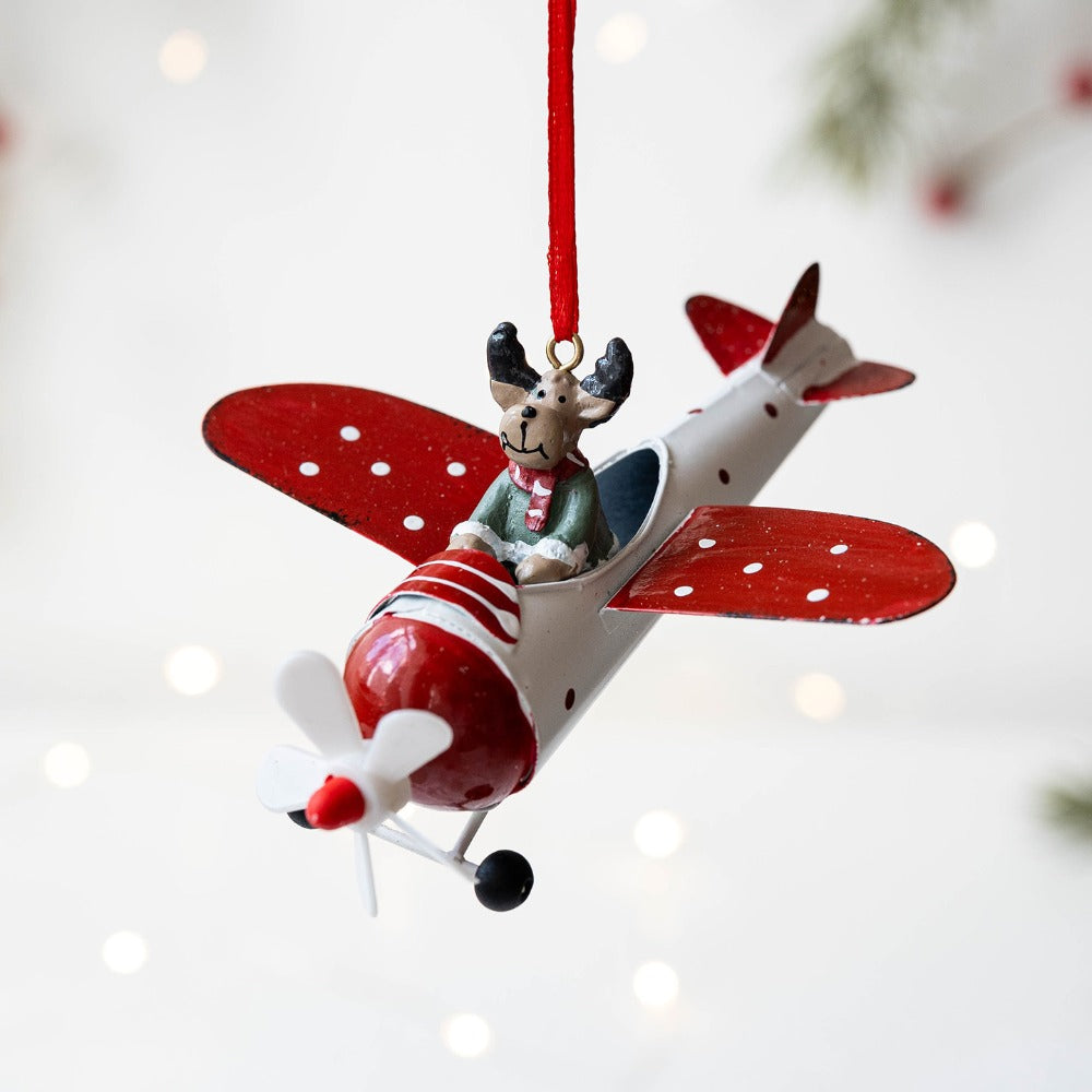 1pc Festive Christmas Airplane Ornament - Resin & Metal Hanging Decoration with Santa, Snowman, and Reindeer - Ideal for Holiday Tree, Party, and New Year Celebrations - No Power Needed, Easy to Hang, Christmas Decorations House Of Avana