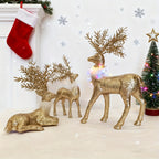 3pcs Golden Christmas Reindeer Statue Ornaments, Holiday Decor with Antler Shaped Branches for Tabletop Display - Perfect Gift Box Filler and Shelf or Mantelpiece Accent, Festive Decorations, Decorative Ornaments, Detailed Cr House Of Avana