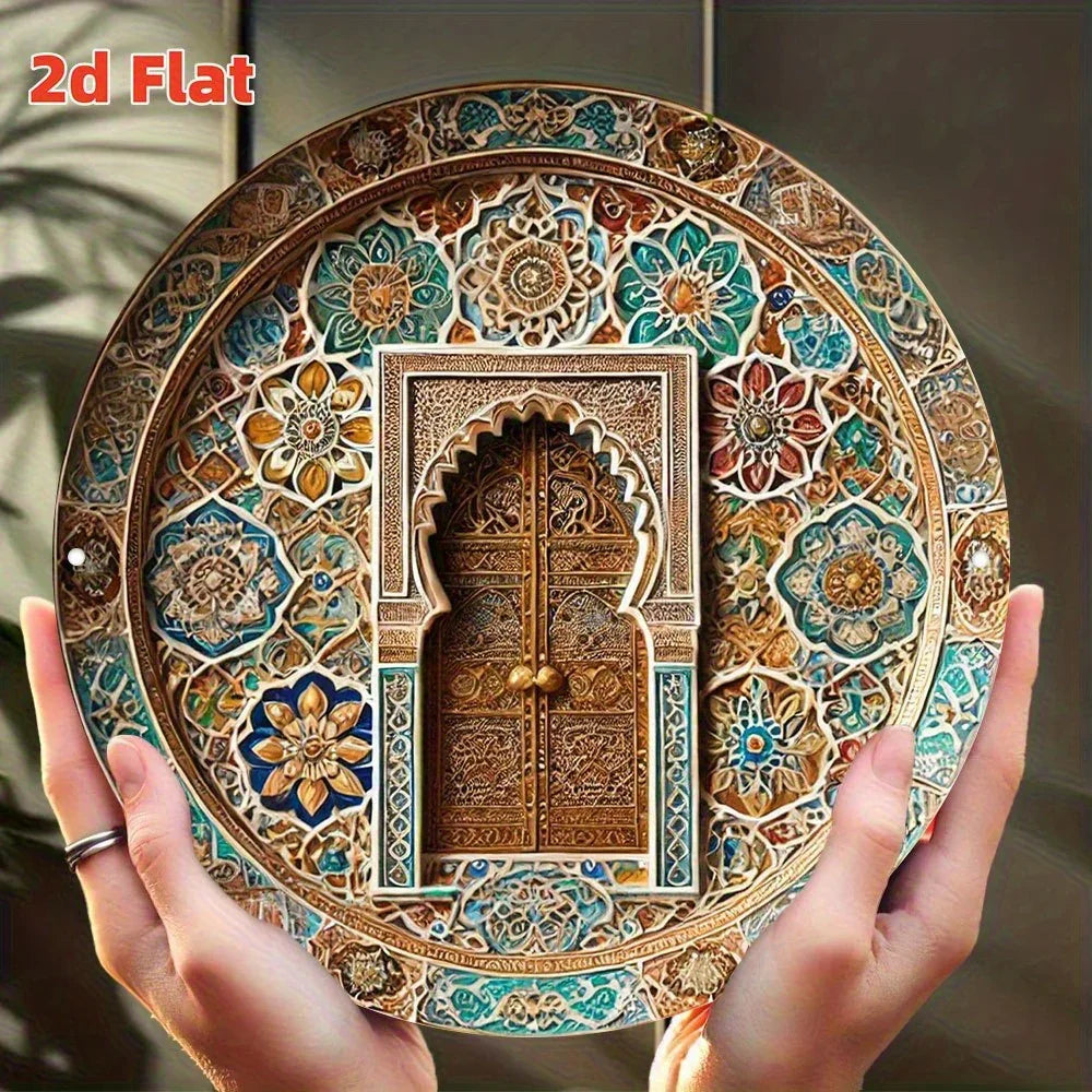 Wooden Moroccan Door Decor - Turquoise Arab Archway