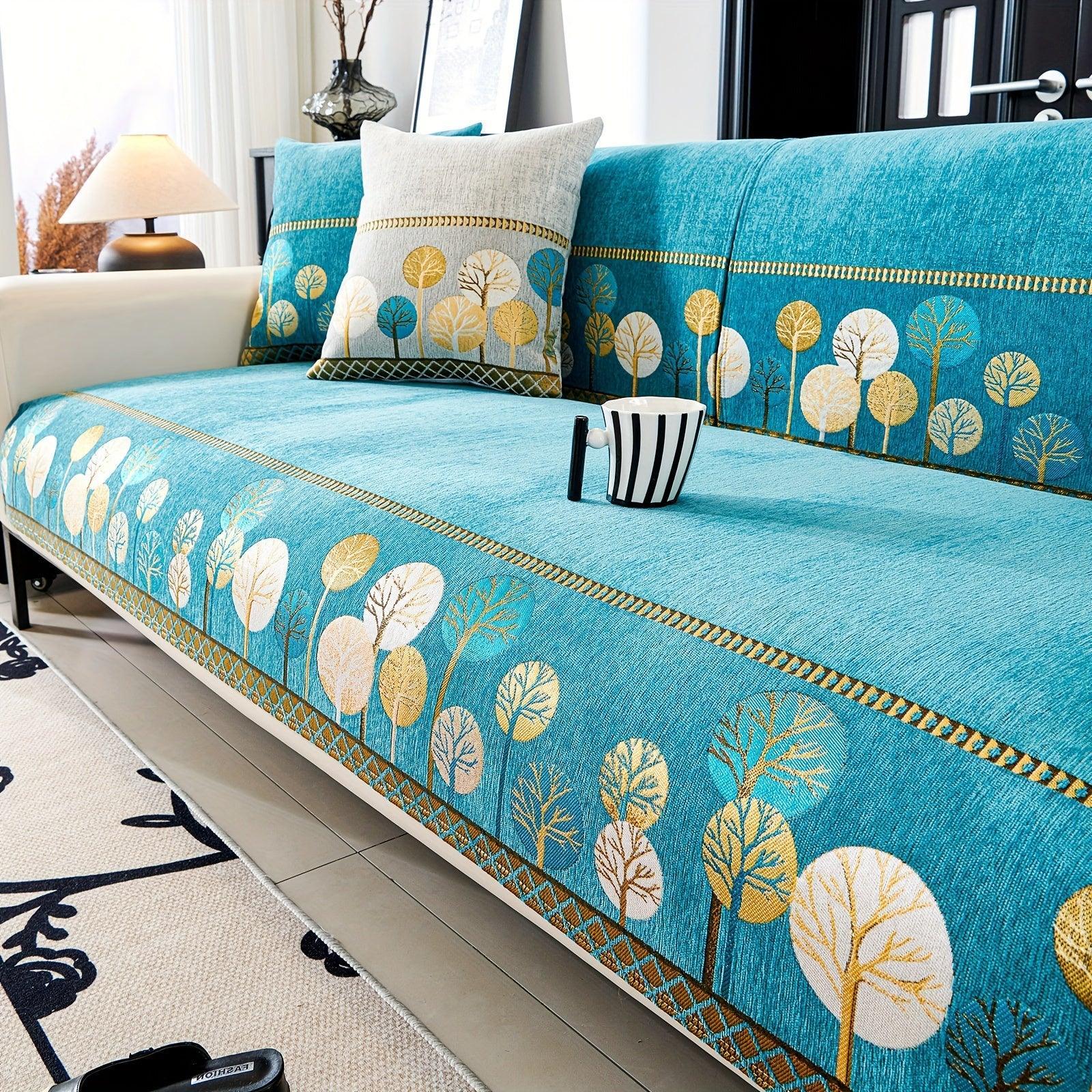 Pet Proof Couch Cover - Boho Chenille Sofa Cover with Tree Embroidery topspet