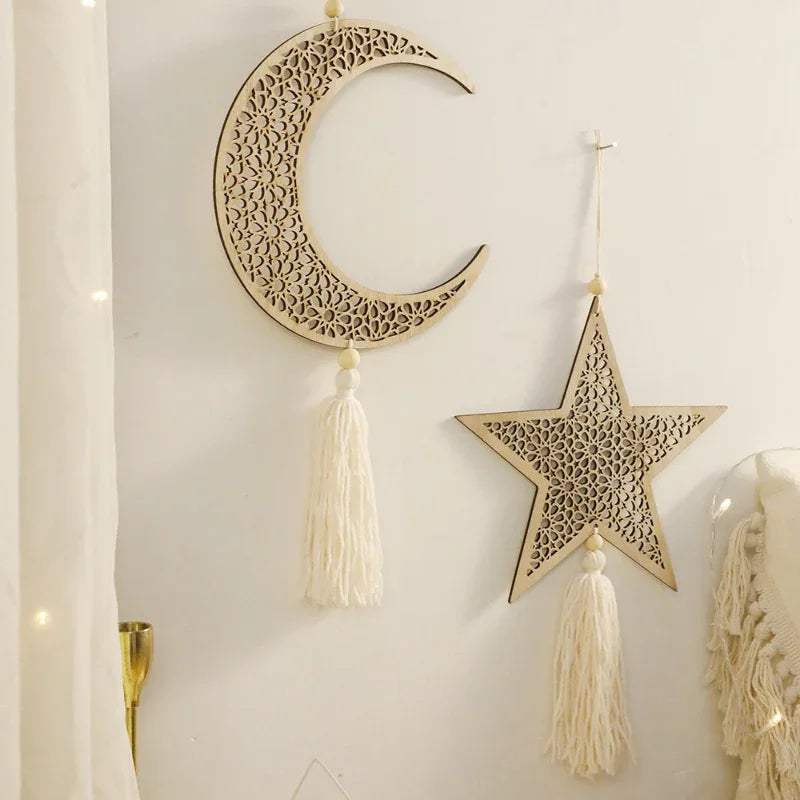 Minimalist Wooden Pendant - Natural Tassel Design