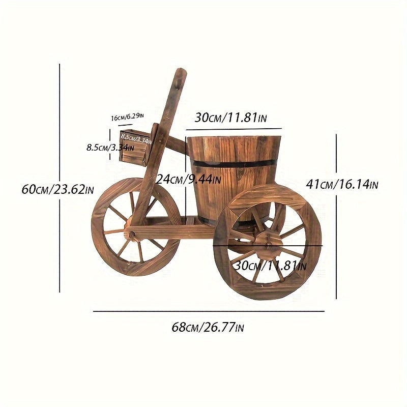 1pc Garden Retro Style Wooden Tricycle Flowerpot Solid Wood Outdoor Garden Plant Planting Flowerpot Home Courtyard Garden Indoor And Outdoor Multi-functional Decoration Suitable For Living Room, Garden, Shopping Mall, Coffee House Of Avana