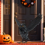 1 Black Metal Owl Statue, Standing Winged Owl Outdoor Garden Decor, Lawn Yard Porch Holiday Decor, Halloween Decor House Of Avana