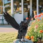 1 Black Metal Owl Statue, Standing Winged Owl Outdoor Garden Decor, Lawn Yard Porch Holiday Decor, Halloween Decor House Of Avana