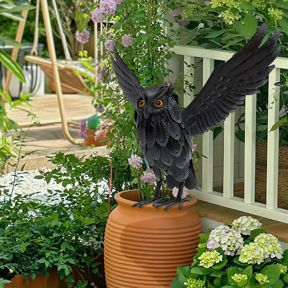 1 Black Metal Owl Statue, Standing Winged Owl Outdoor Garden Decor, Lawn Yard Porch Holiday Decor, Halloween Decor House Of Avana