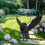 1 Black Metal Owl Statue, Standing Winged Owl Outdoor Garden Decor, Lawn Yard Porch Holiday Decor, Halloween Decor House Of Avana