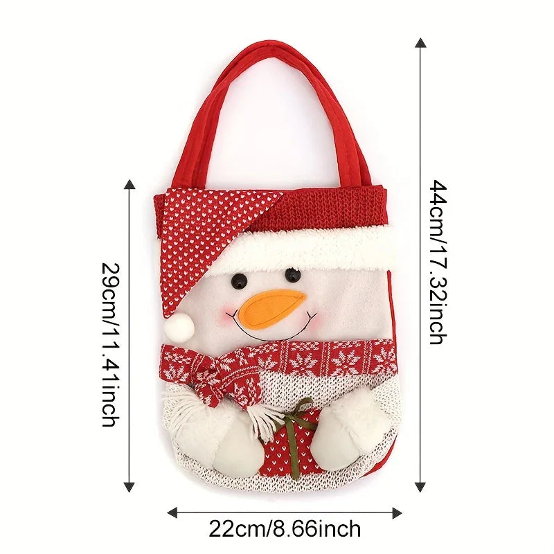 1 Set Christmas Themed Fabric Gift Bags with Cartoon Designs - Santa, Snowman, Reindeer - Holiday Candy and Apple Tote with Flap Lid for Festive Party Decor, Perfect Christmas Gift Bags, Polyester Fiber, No Feathers, Battery- House Of Avana
